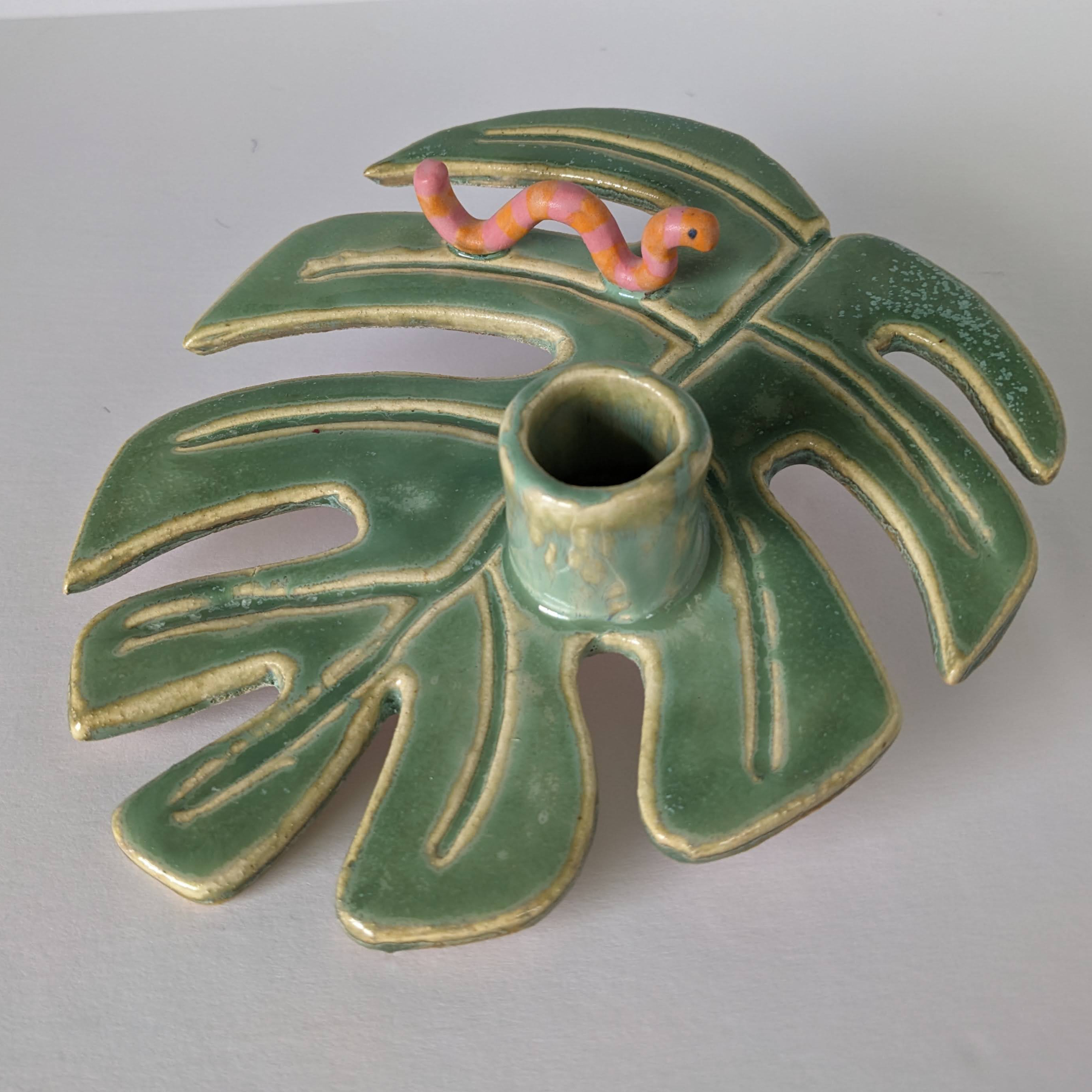Ceramic monstera leaf candlestick holder